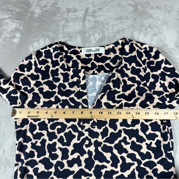 Diane Von Furstenberg DVF Silk Blend Navy Blue Light Peach Pink Tunic Dress 6 - Picture 8 of 16